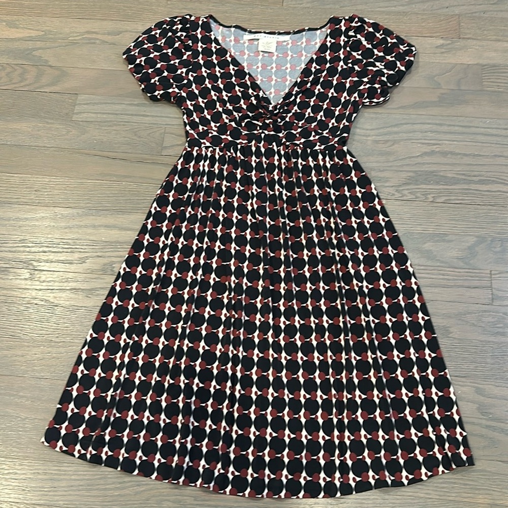 Max Studio V-Neckline Black and Brown Polka Dot Midi Dress Size XS